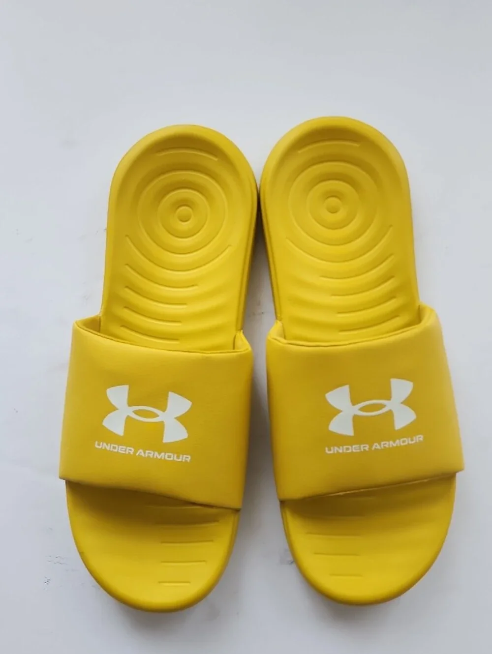 Under Armour Yellow Men's Slide Sandals with White Logo
